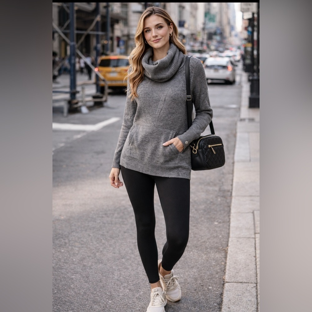 Lululemon Merino Wool Cowl Neck Sweater Size 6 Gray Kangaroo Pocket - Picture 2 of 7